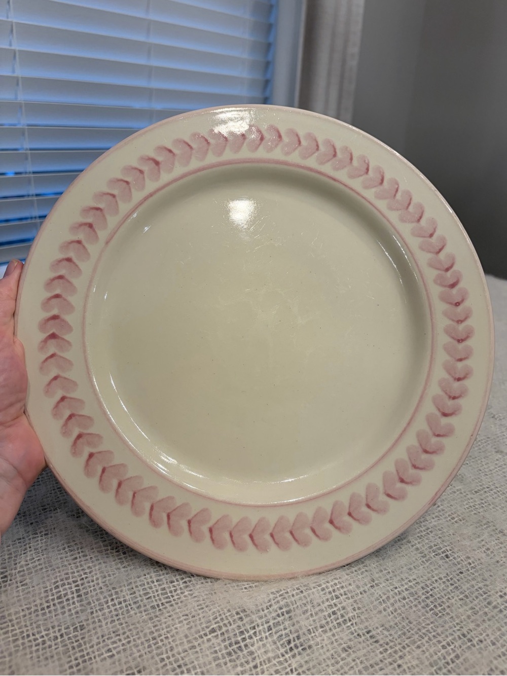 VINTAGE Hartstone Pottery pink Heart Plate/ platter, 12” folk art, Cottagecore